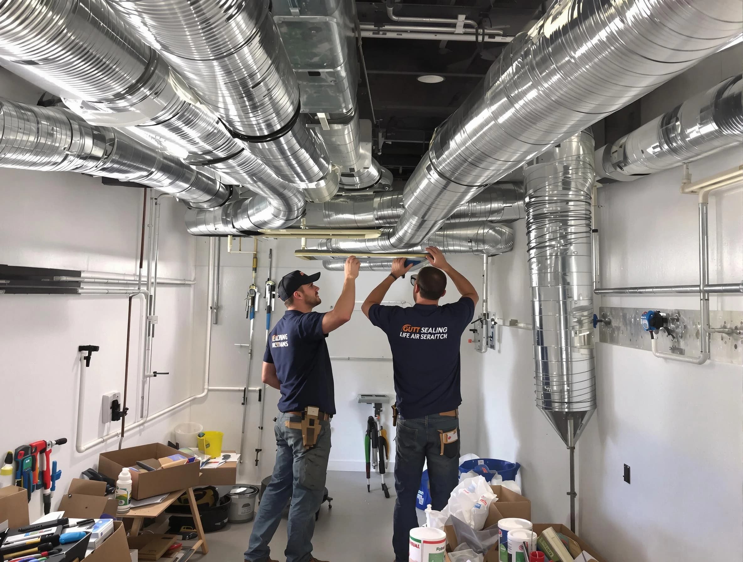 Woonsocket Air Duct Cleaning technician applying professional duct sealing solutions in Woonsocket