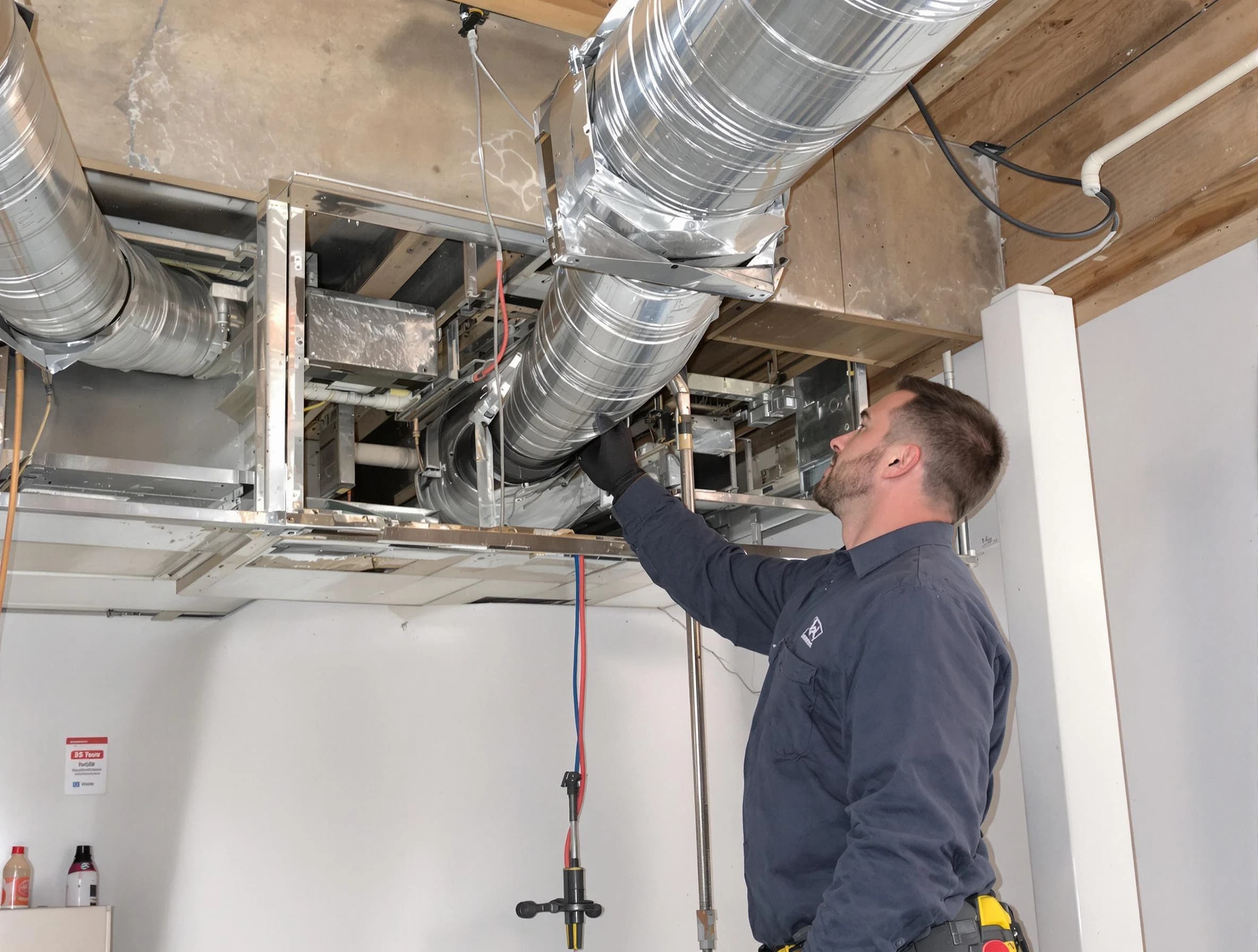 Woonsocket Air Duct Cleaning technician performing professional air duct repair using specialized tools in Woonsocket