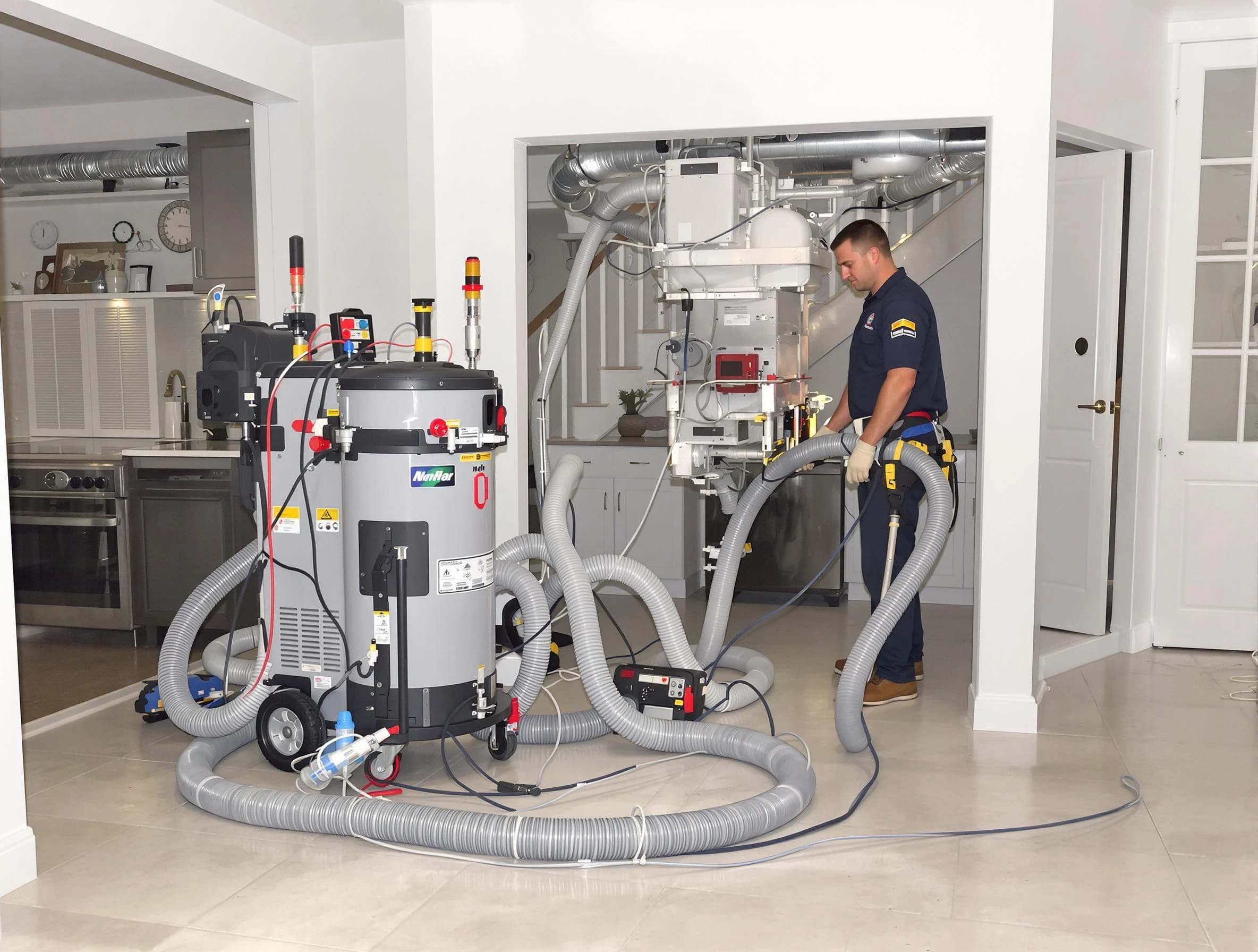 Woonsocket Air Duct Cleaning technician operating negative pressure cleaning equipment for thorough duct maintenance in Woonsocket