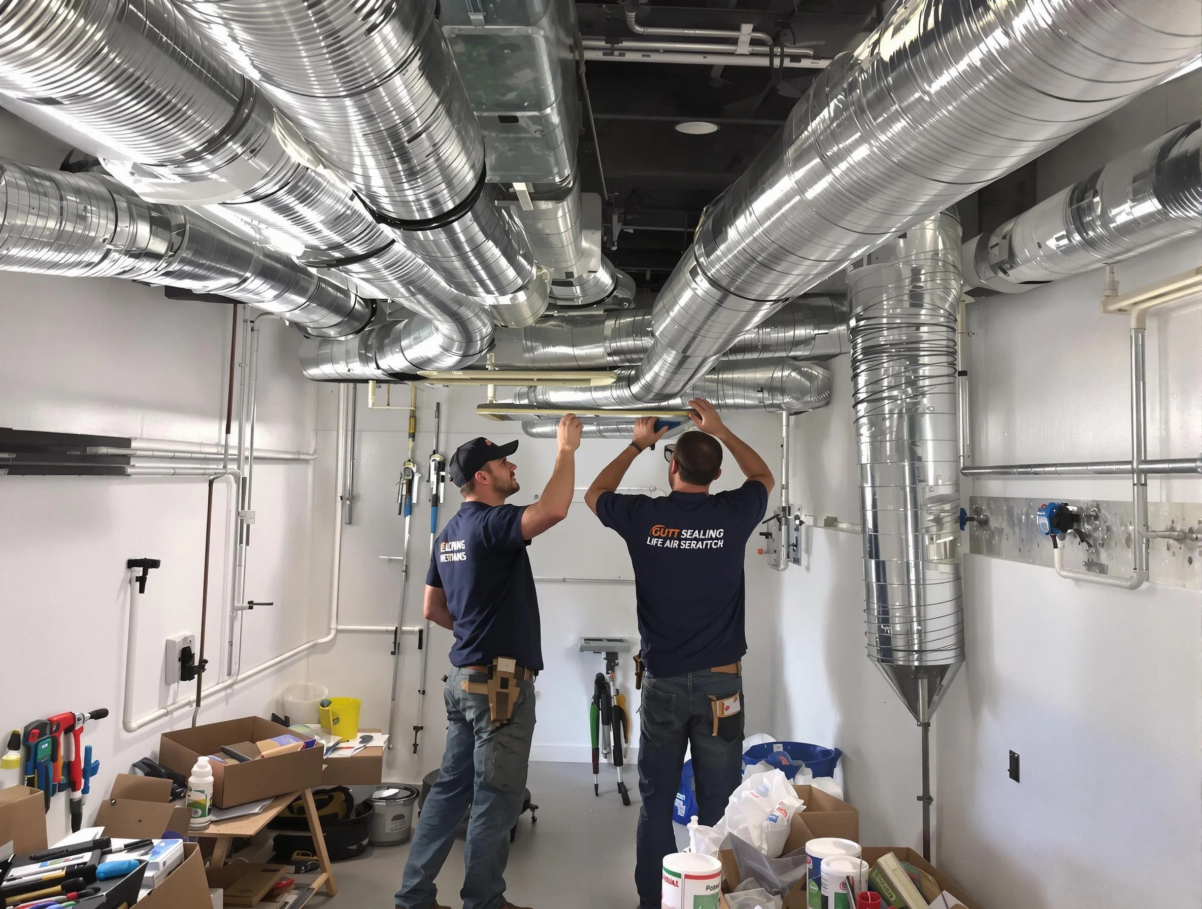 Woonsocket Air Duct Cleaning technician applying professional duct sealing solutions in Woonsocket